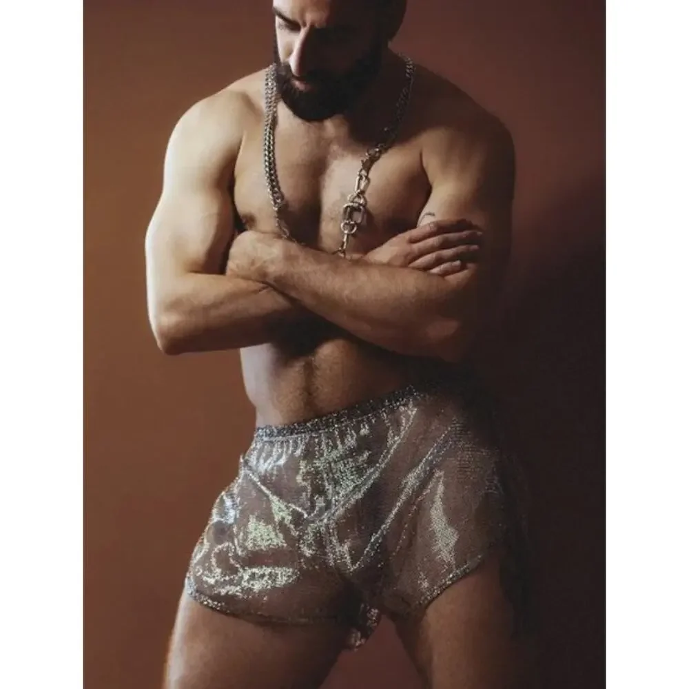 NEW Exterface x Stiaan Louw EX-SL Raw Steel Net Mesh Jogger Shorts Silver Large